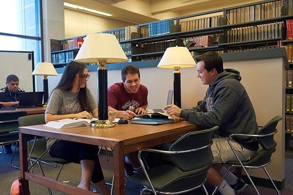 students studying at the library